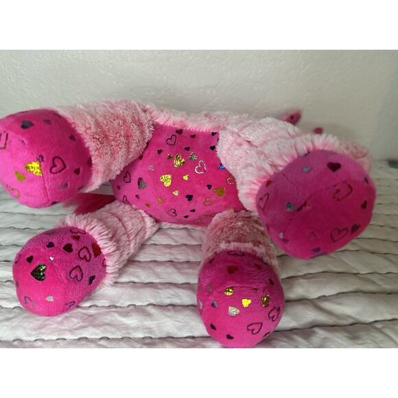 Hug & Luv Pink Unicorn Plush Heart Print Glitter Eyes Pink 13” - Picture 7 of 7